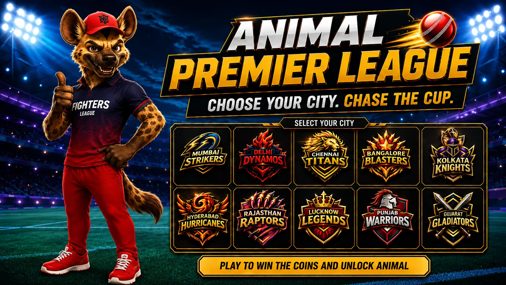 Animal Premier League teams and city selection